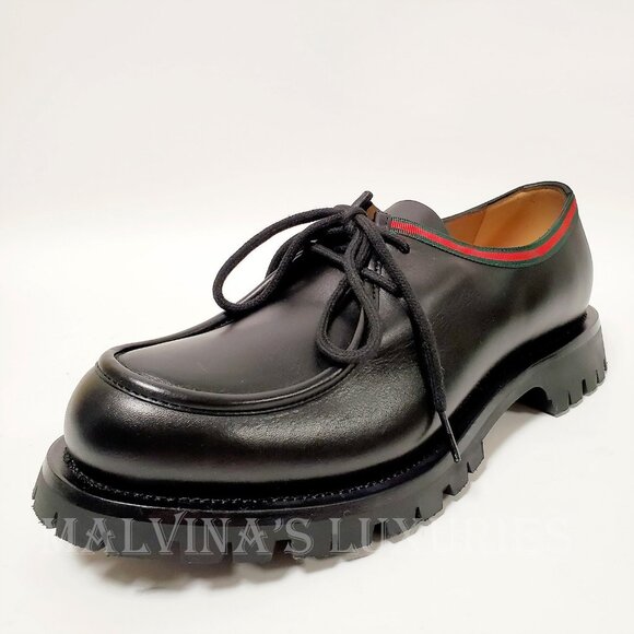 GUCCI SHOES MENS JASPER WEB TRIM LACE-UP BLACK LEATHER DERBY sz 9 / US 9.5 - Picture 8 of 14